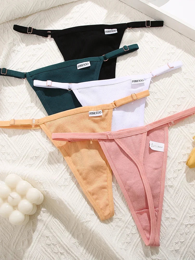 5Pcs Women's Cotton Adjustable Waist Panties Sexy Thongs G-String