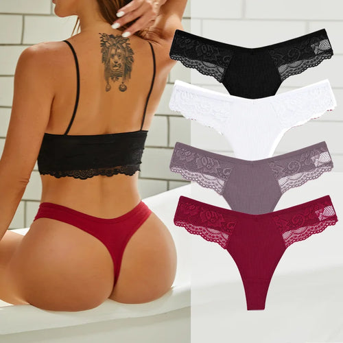 4PCS Cotton G-string Women Lingerie Sexy Lace Panties Thongs Femme