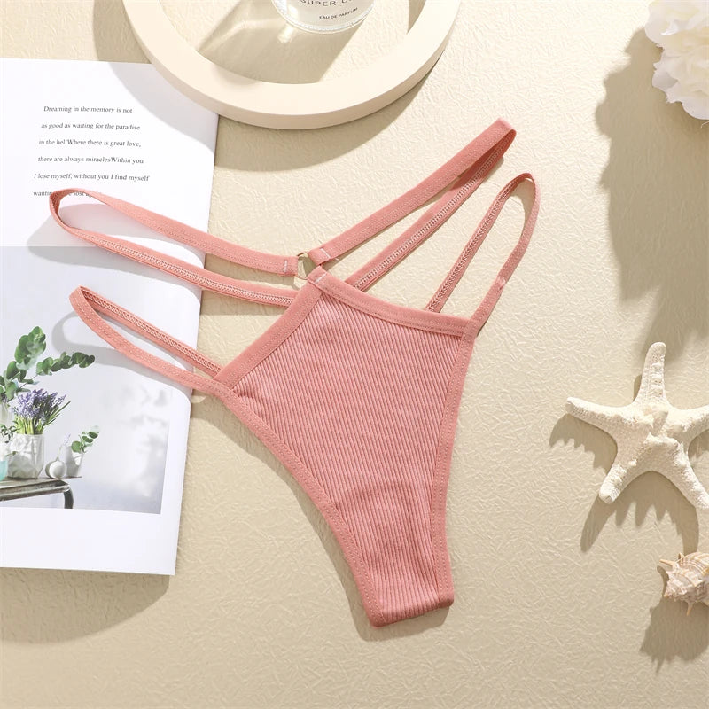 FINETOO 4Pcs Cotton Double Thin Belts Underwear for Women Sexy Low