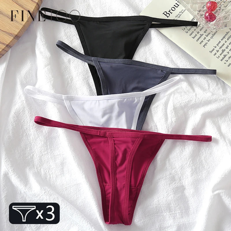 FINETOO 3Pcs/set Sexy Low-rise Thongs Women Bikini Panties T-back