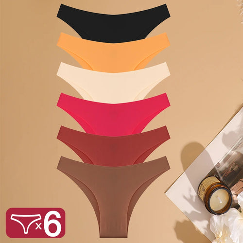 FINETOO 6Pcs/Set Ice Silk Seamless Underwear Low Waisted Brazilian