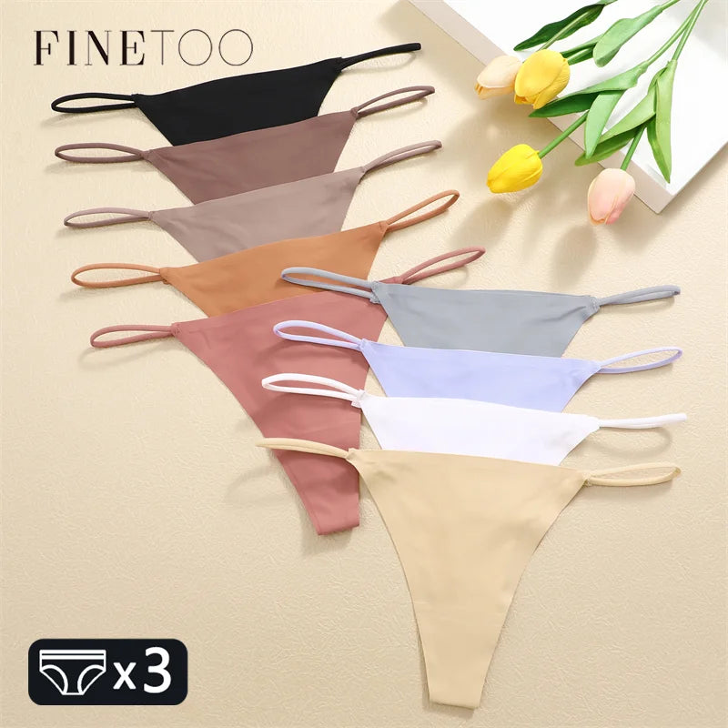 FINETOO 3PCS Women Seamless Thongs Sexy Low Waist Bikini Panties