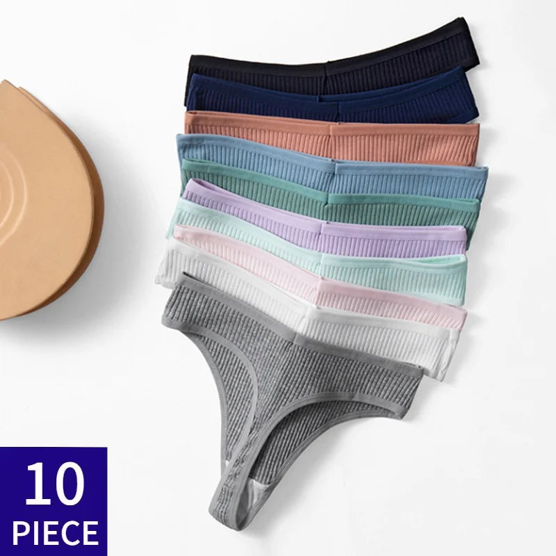 10Pcs/Set Women's New Thong Underwear Cotton Thread Underwear