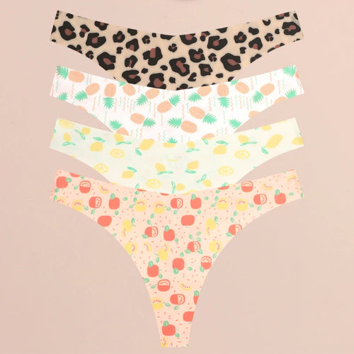 FINETOO 4Pcs Ultra Soft Underwear For Women Sexy Graphic Print