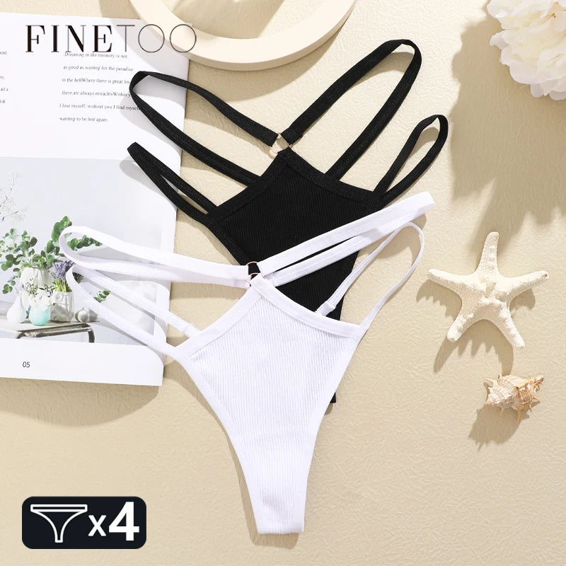 FINETOO 4Pcs Cotton Double Thin Belts Underwear for Women Sexy Low
