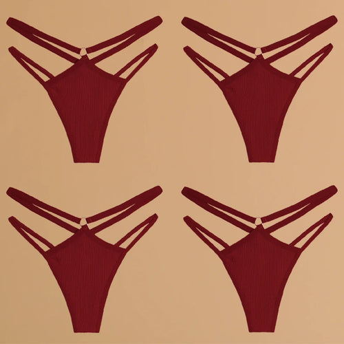 FINETOO 4Pcs Cotton Double Thin Belts Underwear for Women Sexy Low