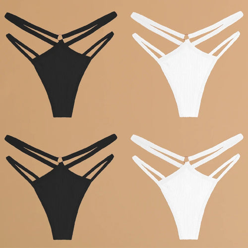 FINETOO 4Pcs Cotton Double Thin Belts Underwear for Women Sexy Low