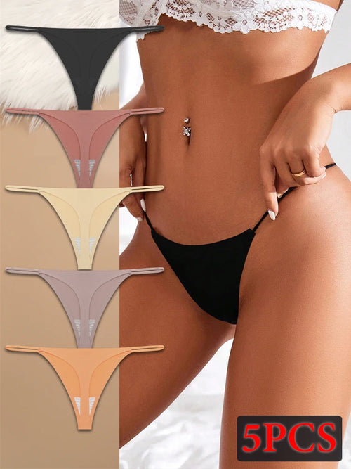 5PCS Seamless Underpants Women Ice Silk Thongs Sexy Low Waist Bikini