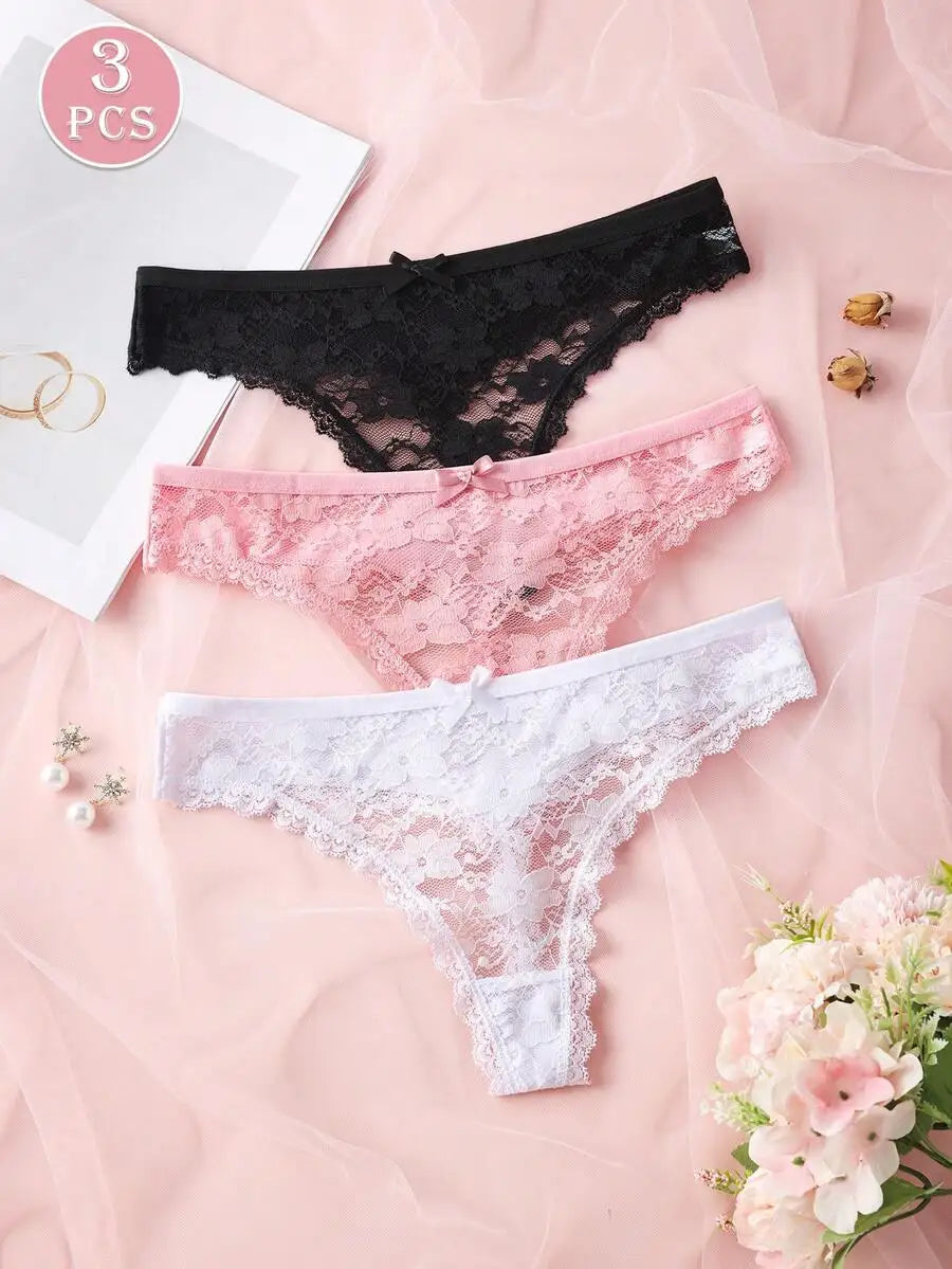 3Pcs Sexy Lace Women Thongs Transparent Women Panties Sexy Underwear