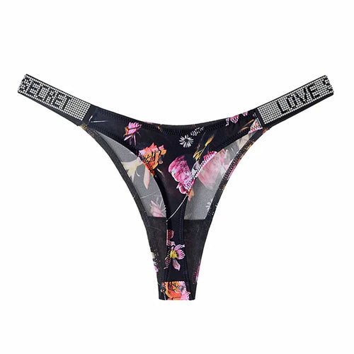 Low Waist Sexy Panties Women Thongs Rhinestones Letter Diamonds