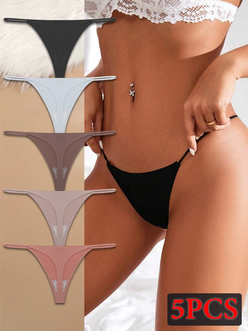 5PCS Seamless Underpants Women Ice Silk Thongs Sexy Low Waist Bikini