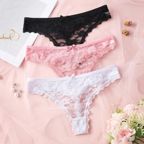 3Pcs Sexy Lace Women Thongs Transparent Women Panties Sexy Underwear