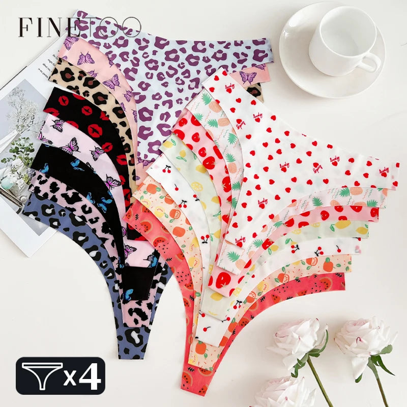 FINETOO 4Pcs Ultra Soft Underwear For Women Sexy Graphic Print