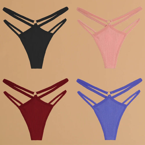 FINETOO 4Pcs Cotton Double Thin Belts Underwear for Women Sexy Low