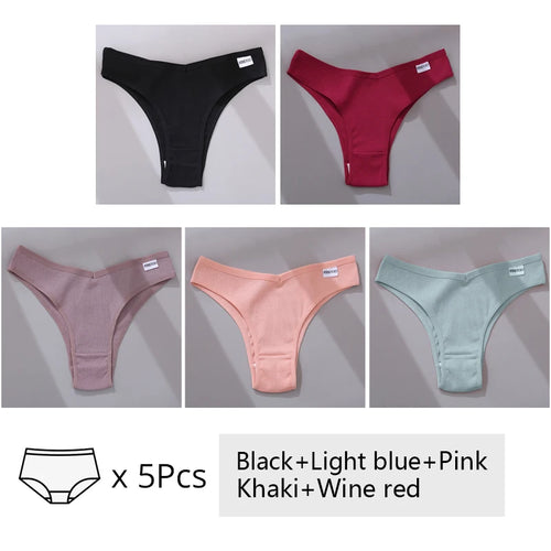 5Pcs/Set Women Cotton Brazilian Panties V Waist Female Underwear