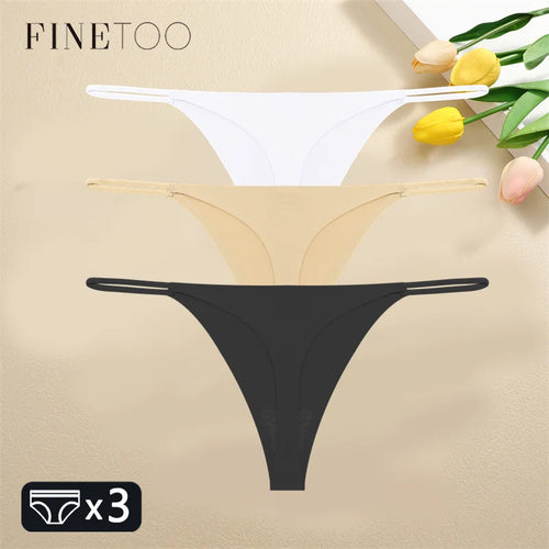 FINETOO 3PCS Women Seamless Thongs Sexy Low Waist Bikini Panties