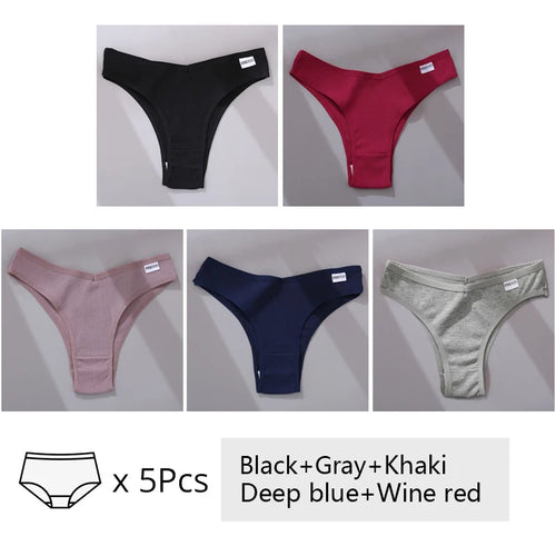 5Pcs/Set Women Cotton Brazilian Panties V Waist Female Underwear