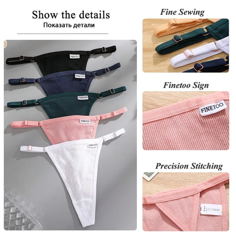 5Pcs Women's Cotton Adjustable Waist Panties Sexy Thongs G-String