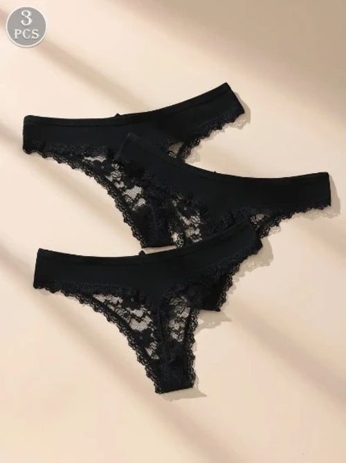 Awesomea 3Pcs Women’s Lace Bow Underwear – Soft Comfortable Low Waist