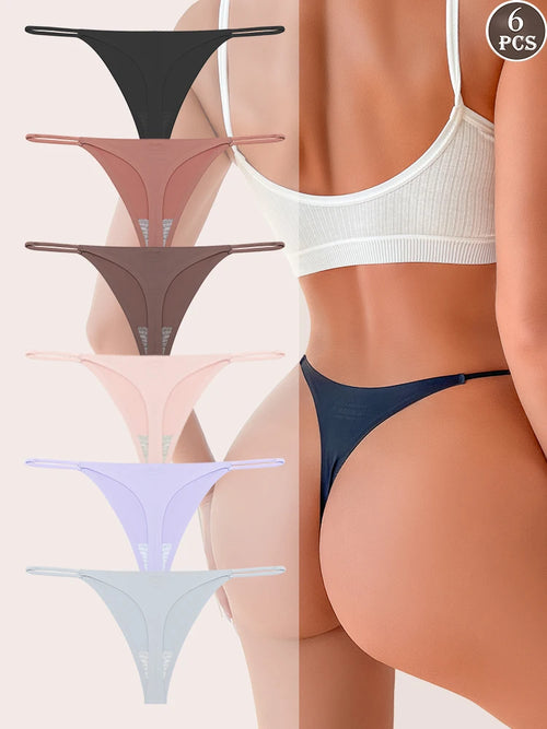 6PCS Seamless Thong Women Invisible Thin Strap Low Waist High Stretch