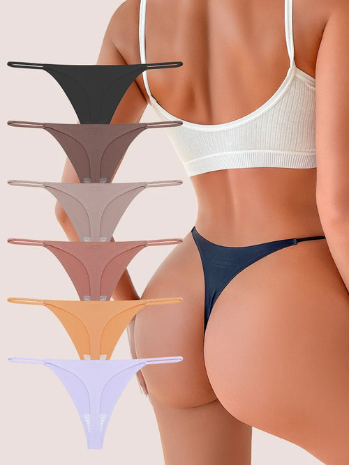 6PCS Seamless Thong Women Invisible Thin Strap Low Waist High Stretch