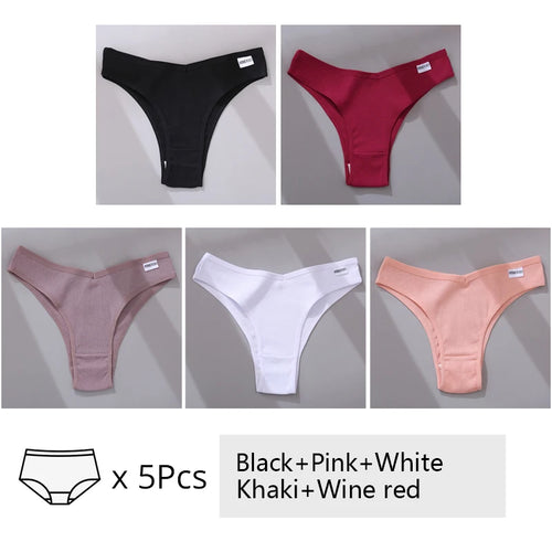 5Pcs/Set Women Cotton Brazilian Panties V Waist Female Underwear