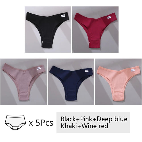 5Pcs/Set Women Cotton Brazilian Panties V Waist Female Underwear