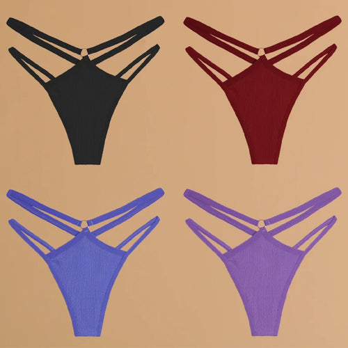 FINETOO 4Pcs Cotton Double Thin Belts Underwear for Women Sexy Low