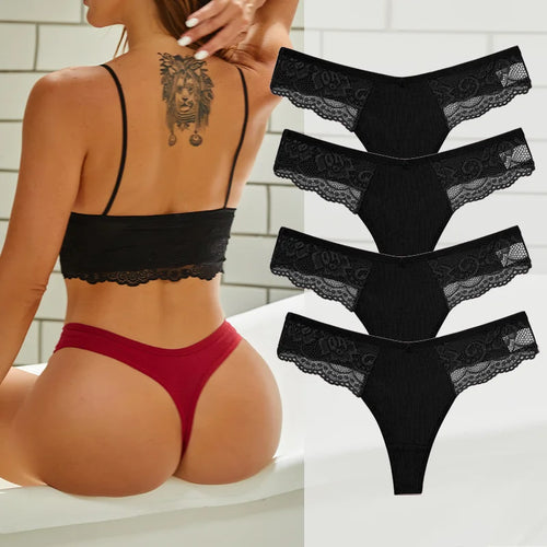 4PCS Cotton G-string Women Lingerie Sexy Lace Panties Thongs Femme