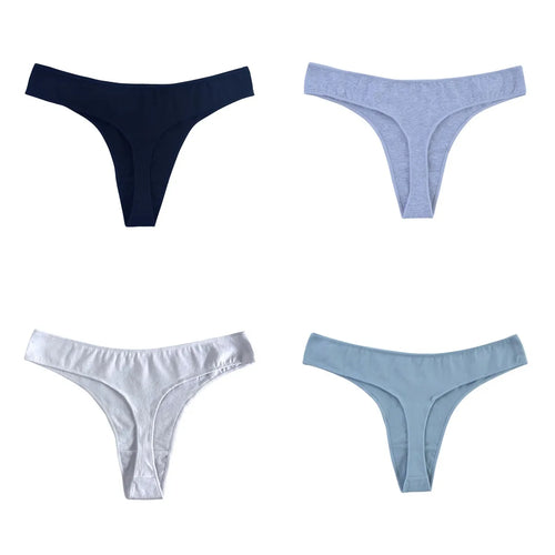 4Pcs/Set Cotton Thongs For Women Low Rise Panties Sexy G-String Female