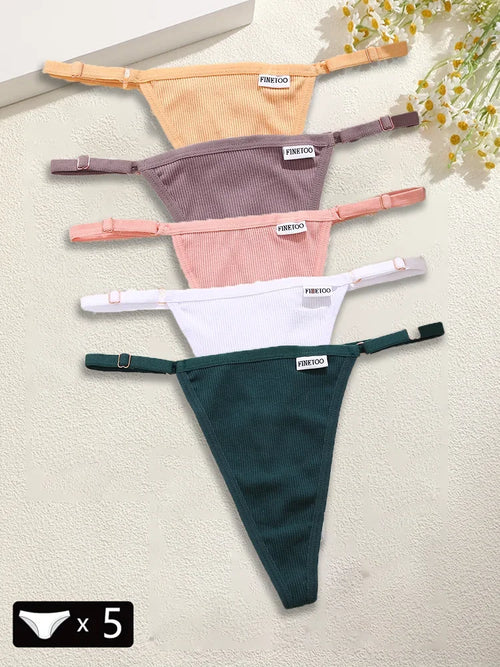 5Pcs Women's Cotton Adjustable Waist Panties Sexy Thongs G-String