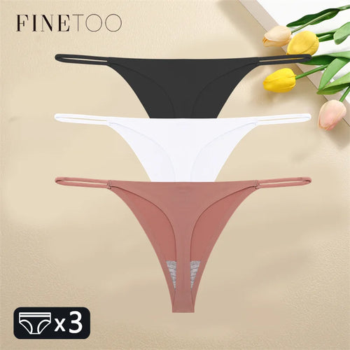 FINETOO 3PCS Women Seamless Thongs Sexy Low Waist Bikini Panties