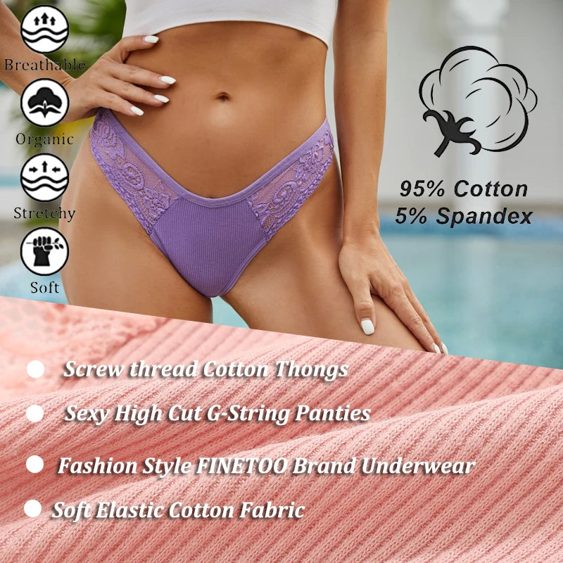 4PCS/Set Women Cotton Lace Panties Sexy V Waist Thongs Female