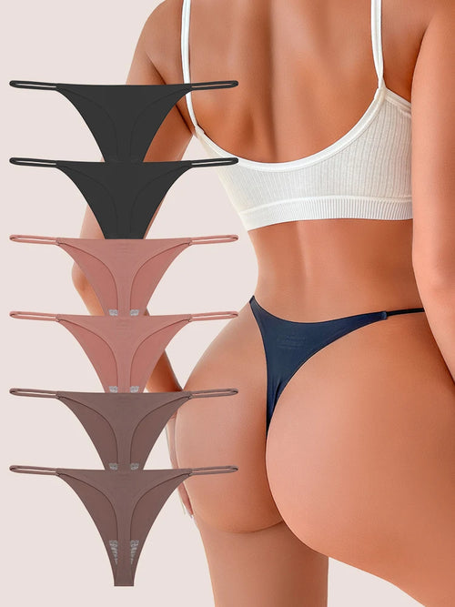 6PCS Seamless Thong Women Invisible Thin Strap Low Waist High Stretch