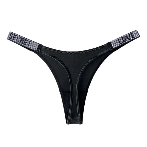 Low Waist Sexy Panties Women Thongs Rhinestones Letter Diamonds