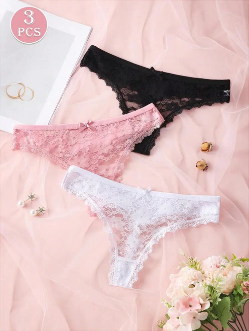3Pcs Sexy Lace Women Thongs Transparent Women Panties Sexy Underwear