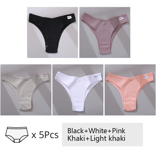 5Pcs/Set Women Cotton Brazilian Panties V Waist Female Underwear