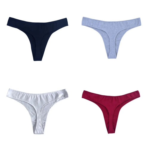 4Pcs/Set Cotton Thongs For Women Low Rise Panties Sexy G-String Female