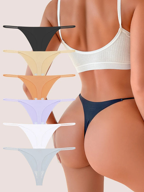6PCS Seamless Thong Women Invisible Thin Strap Low Waist High Stretch