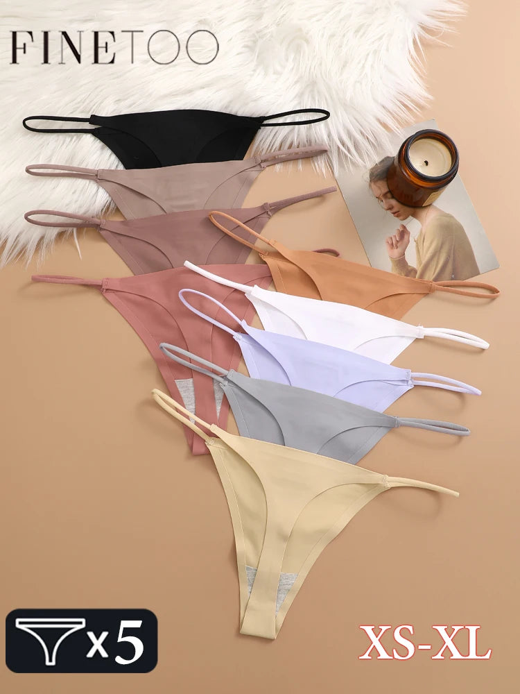 5PCS Seamless Underpants Women Ice Silk Thongs Sexy Low Waist Bikini