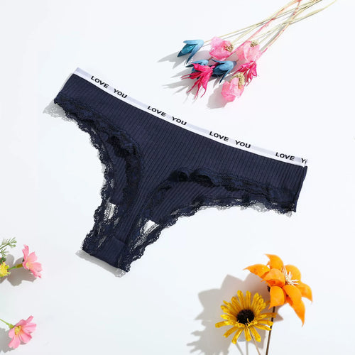 3Pcs/Lot Lace Thong Women's Tanga Low Waist Sexy Lingeries Cotton