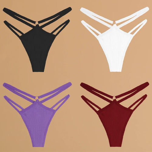 FINETOO 4Pcs Cotton Double Thin Belts Underwear for Women Sexy Low