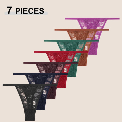 7Pcs/Set Women's Sexy Lace Transparents G-Strings Underwear Summer