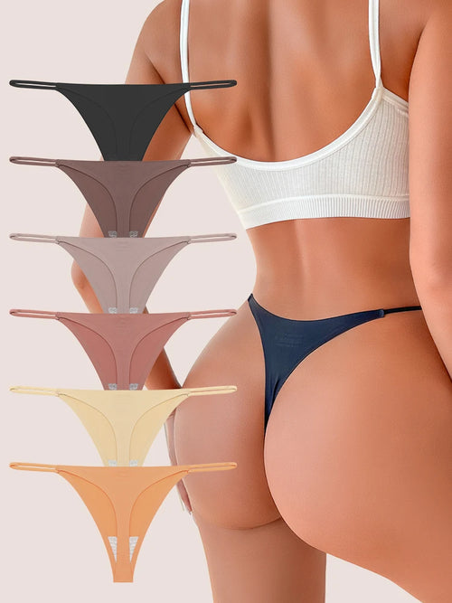 6PCS Seamless Thong Women Invisible Thin Strap Low Waist High Stretch