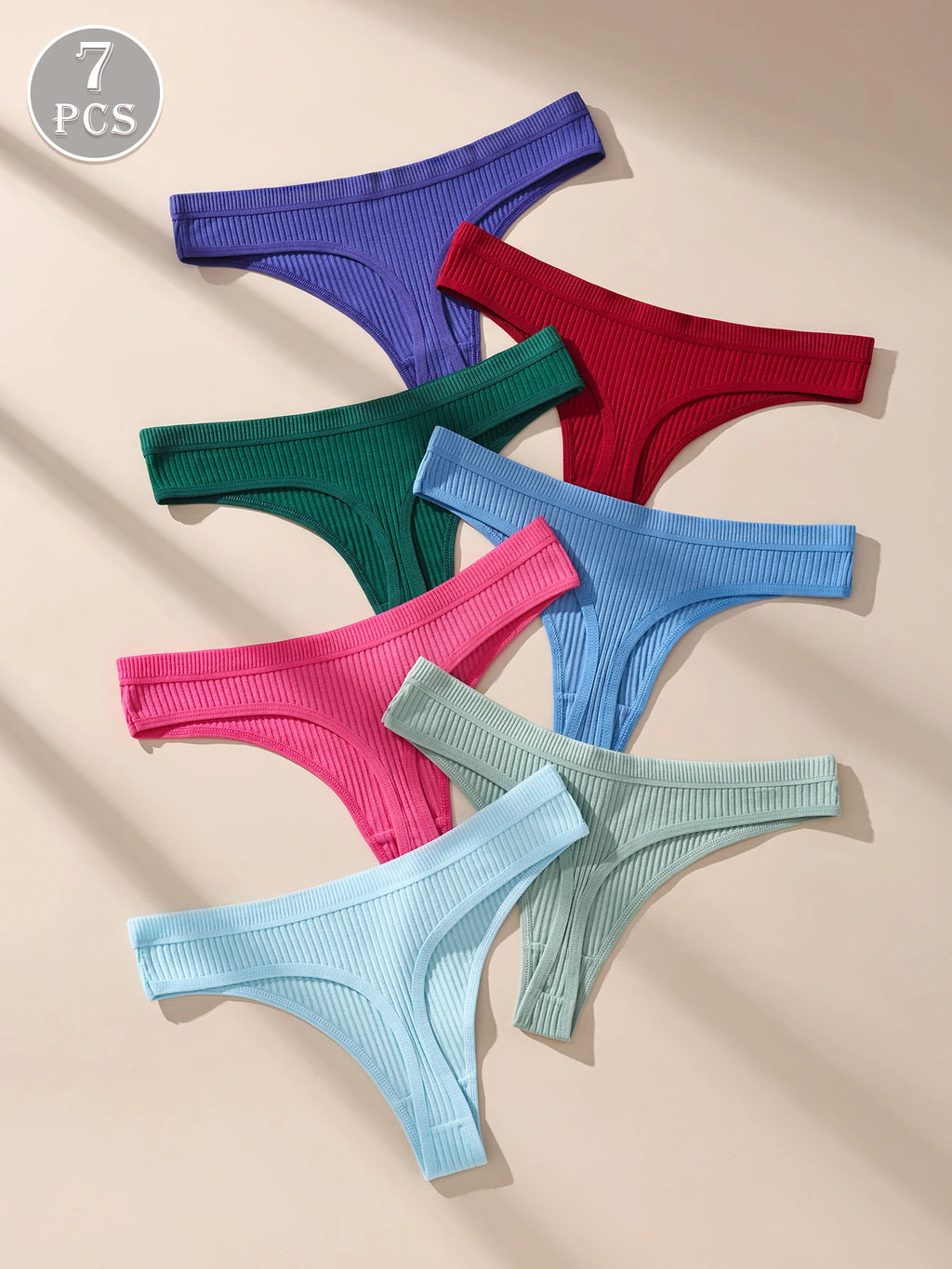 7Pcs/Set Women Thongs Cotton Panties Striped Underwear Sexy Underpants