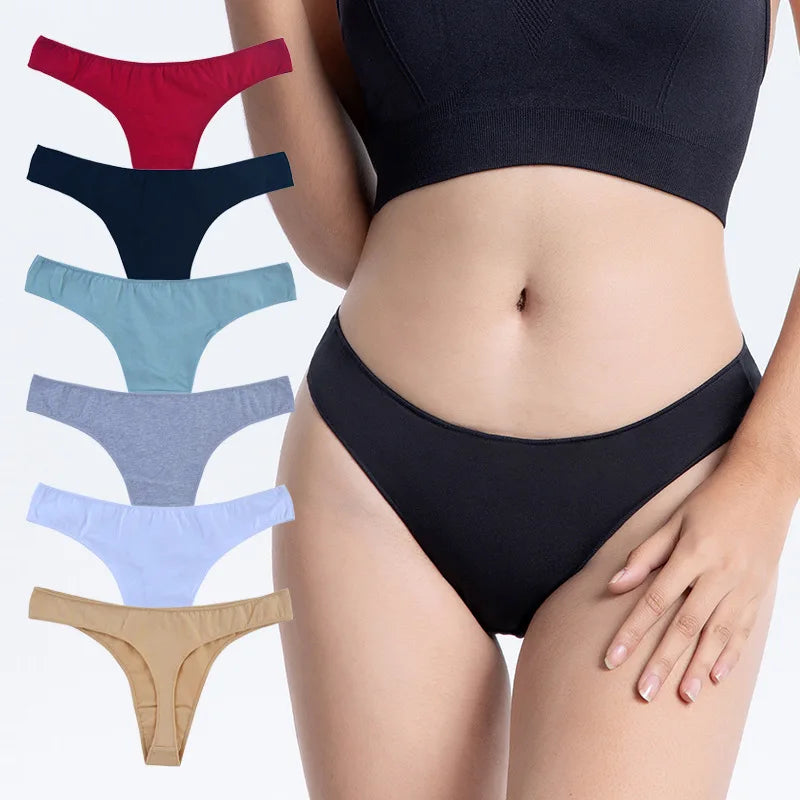 4Pcs/Set Cotton Thongs For Women Low Rise Panties Sexy G-String Female