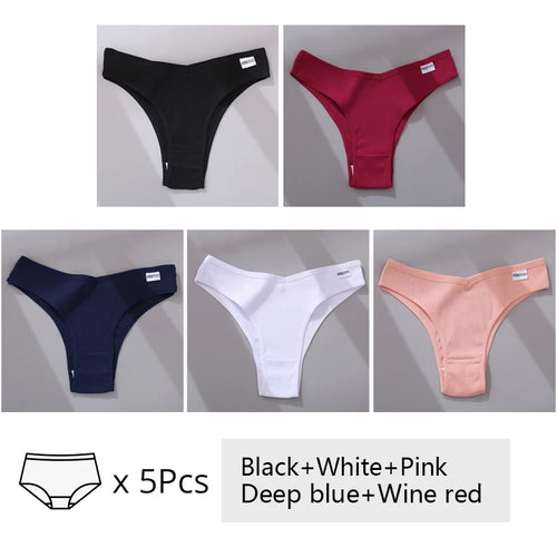5Pcs/Set Women Cotton Brazilian Panties V Waist Female Underwear