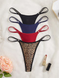 4 Piece Women Panties Sexy Low Rise G‑String Double Waistband Thong