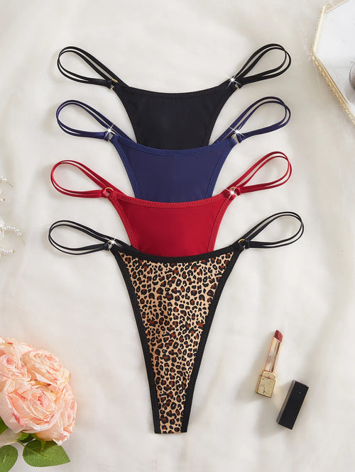 4 Piece Women Panties Sexy Low Rise G‑String Double Waistband Thong